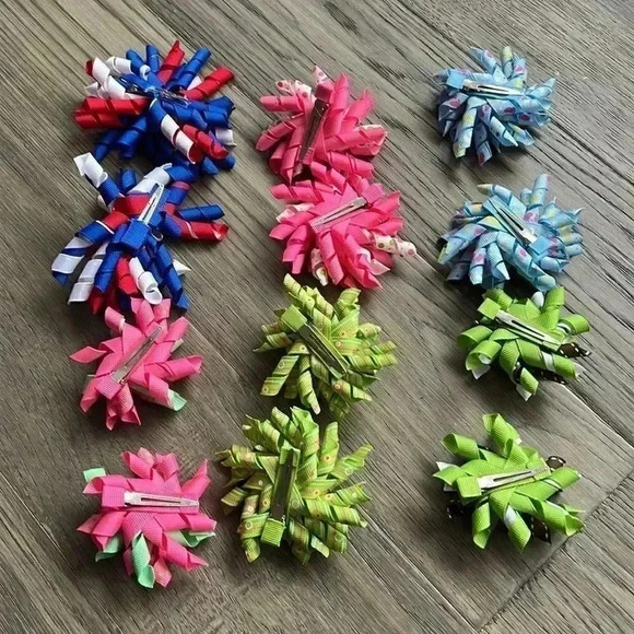✨2/$30✨HANDMADE Hair Bows | Colourful handmade Korker bows pack of 12 - Picture 7 of 7